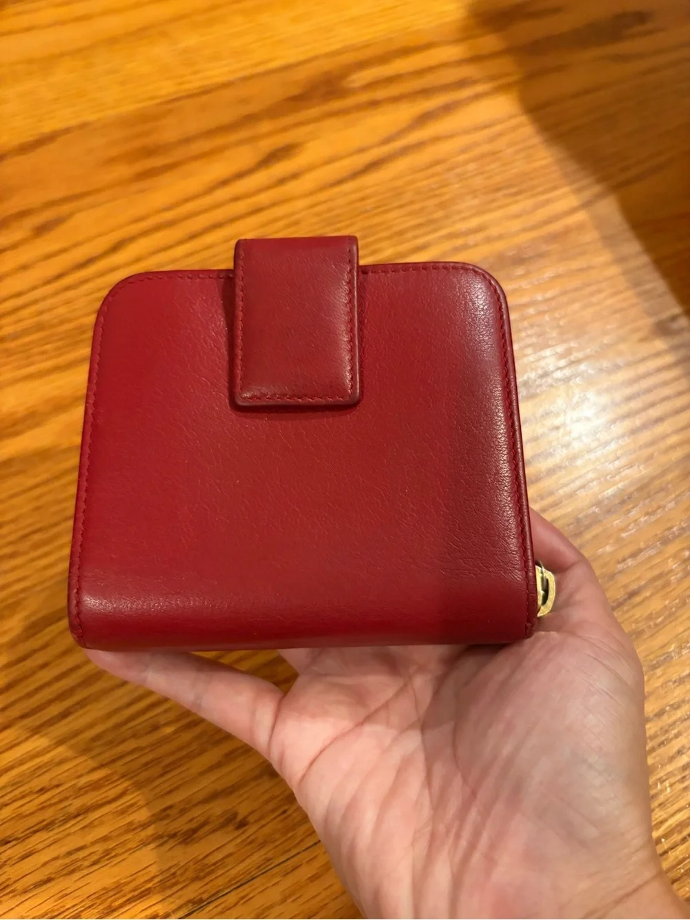Yves Saint Laurent Embossed Red Leather Zip Coin Wallet